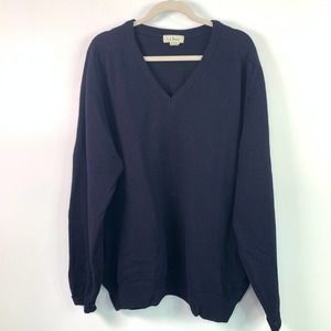 LL Bean Mens Tall Pure Lambswool Navy‎ Blue V-neck Cardigan Sweater XL